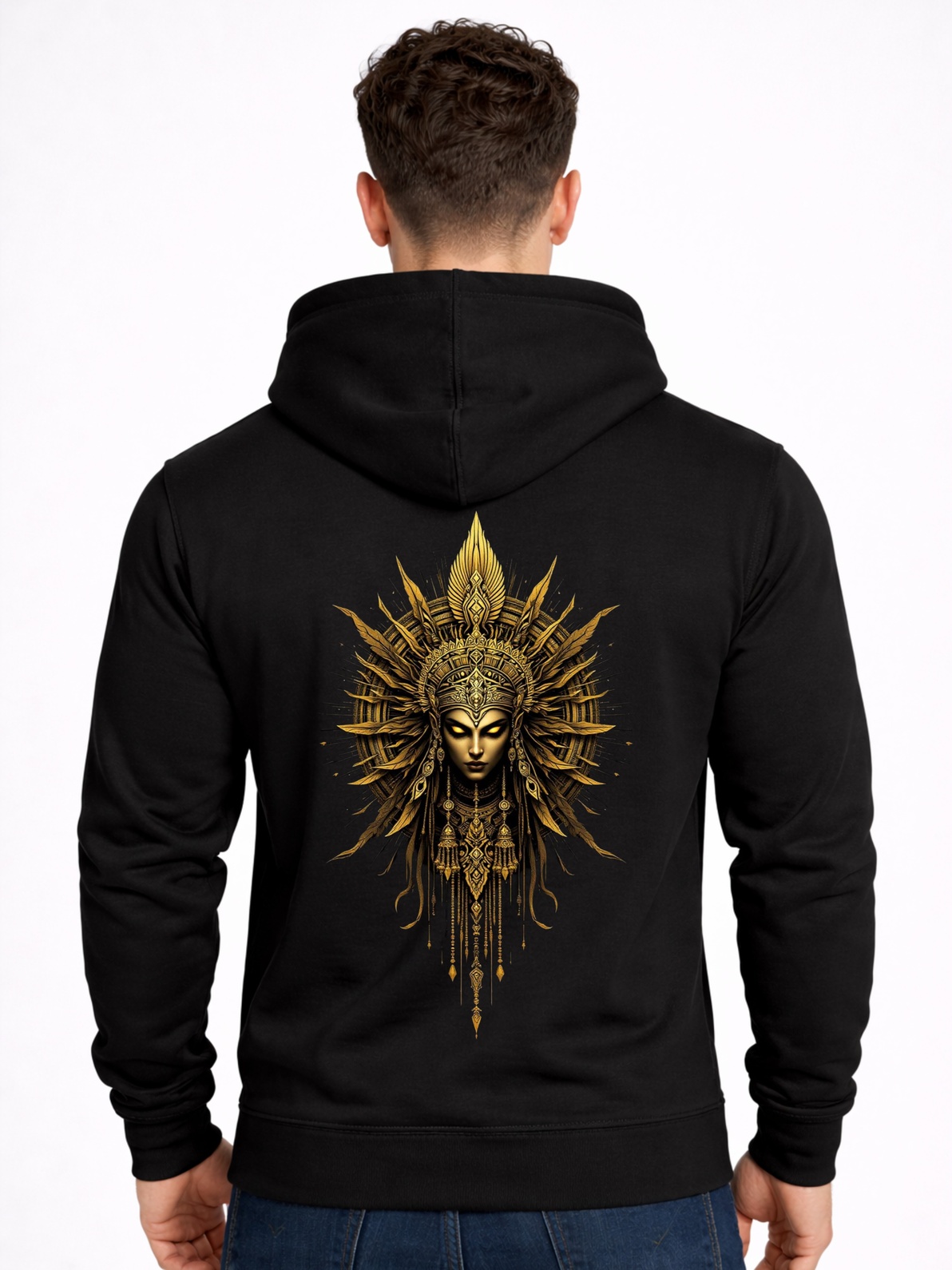 Hoodie Bank Divine Warrior Graphic Hoodie – Premium Black Mythic Art Hoodie