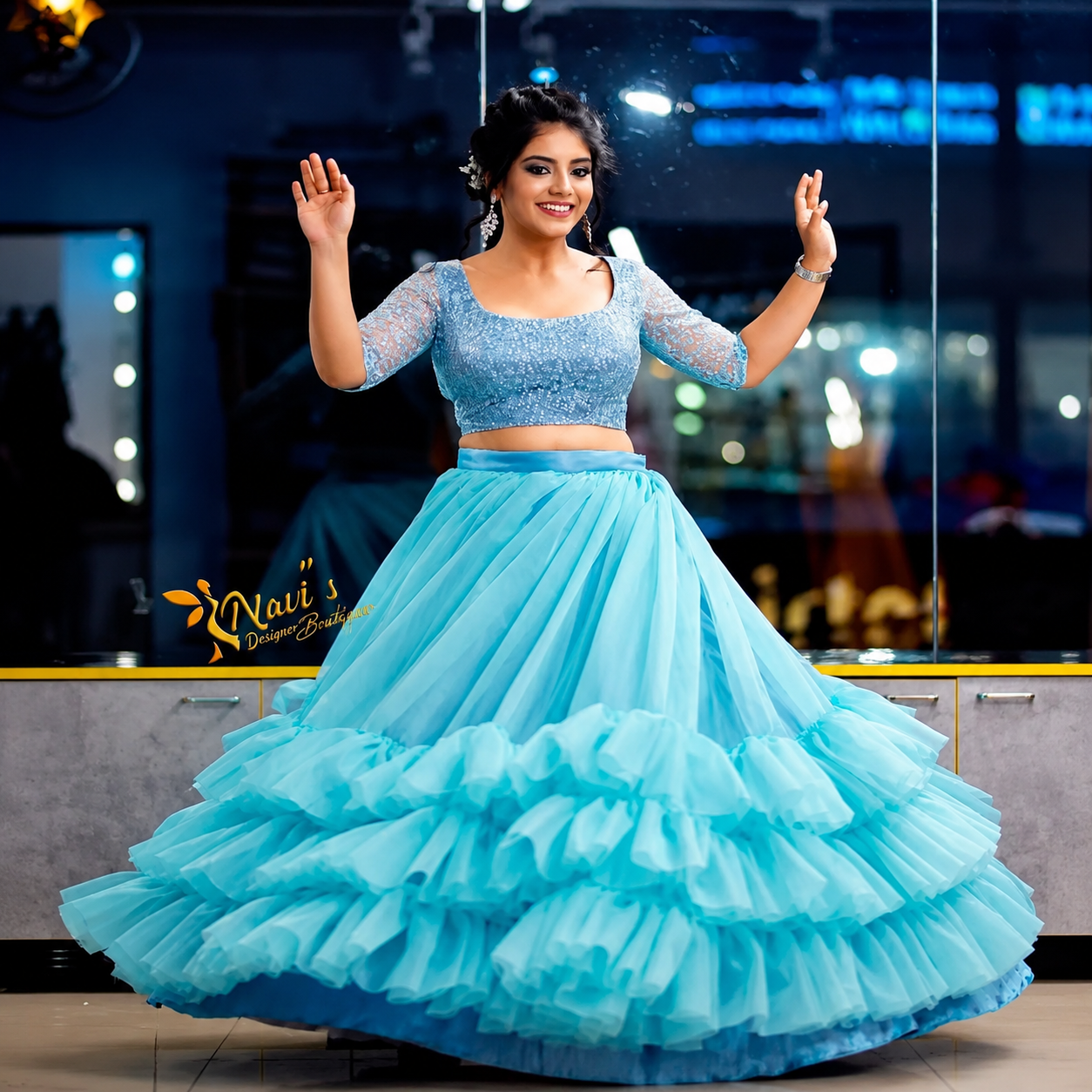 Aqua Ruffle Party Lehenga