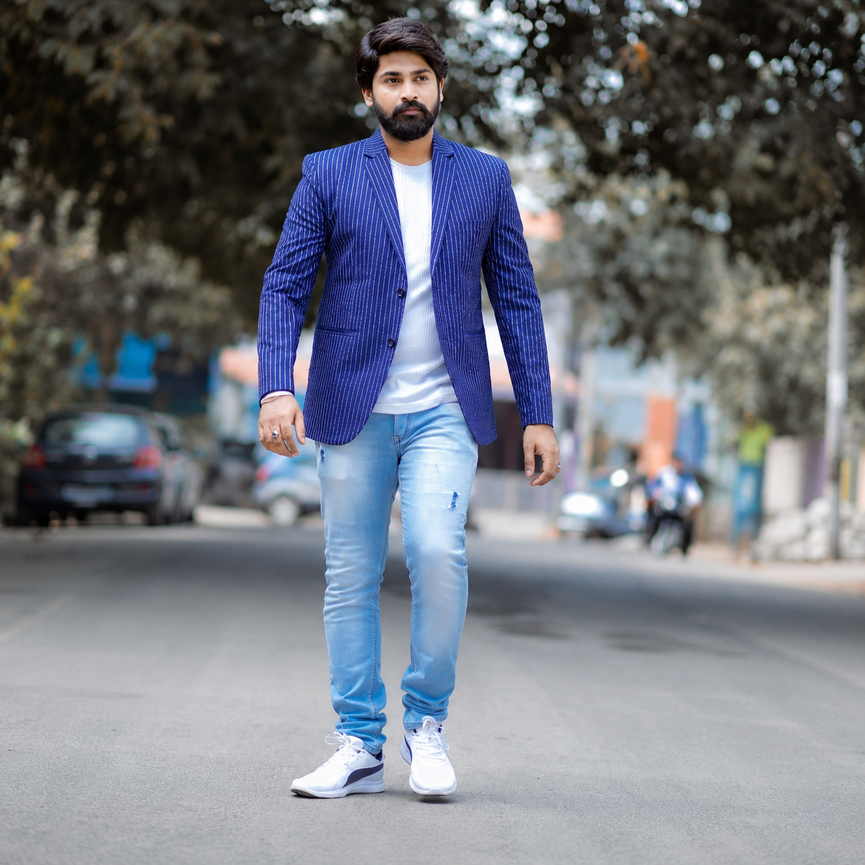 Royal Blue Pinstripe Blazer Set