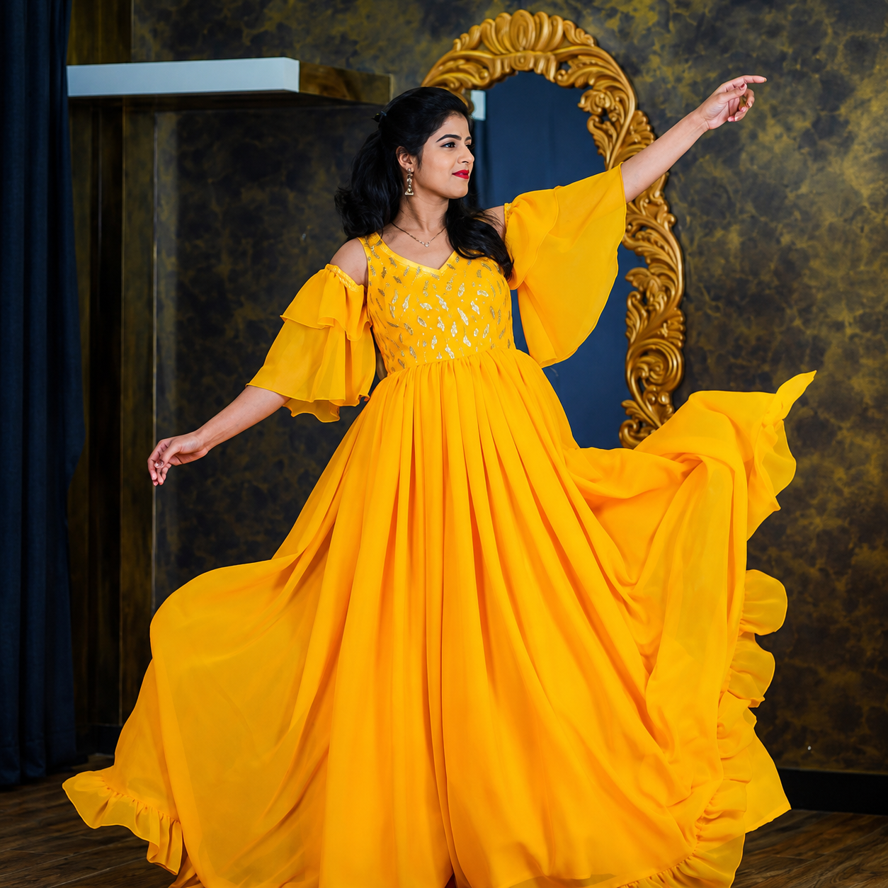 Sunshine Yellow Flared Gown