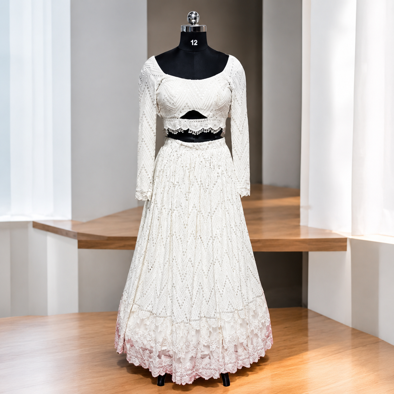 Ivory Lace Crop Top Lehenga