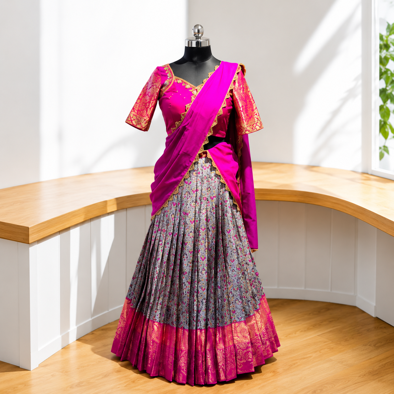 Magenta Floral Traditional Lehenga Set