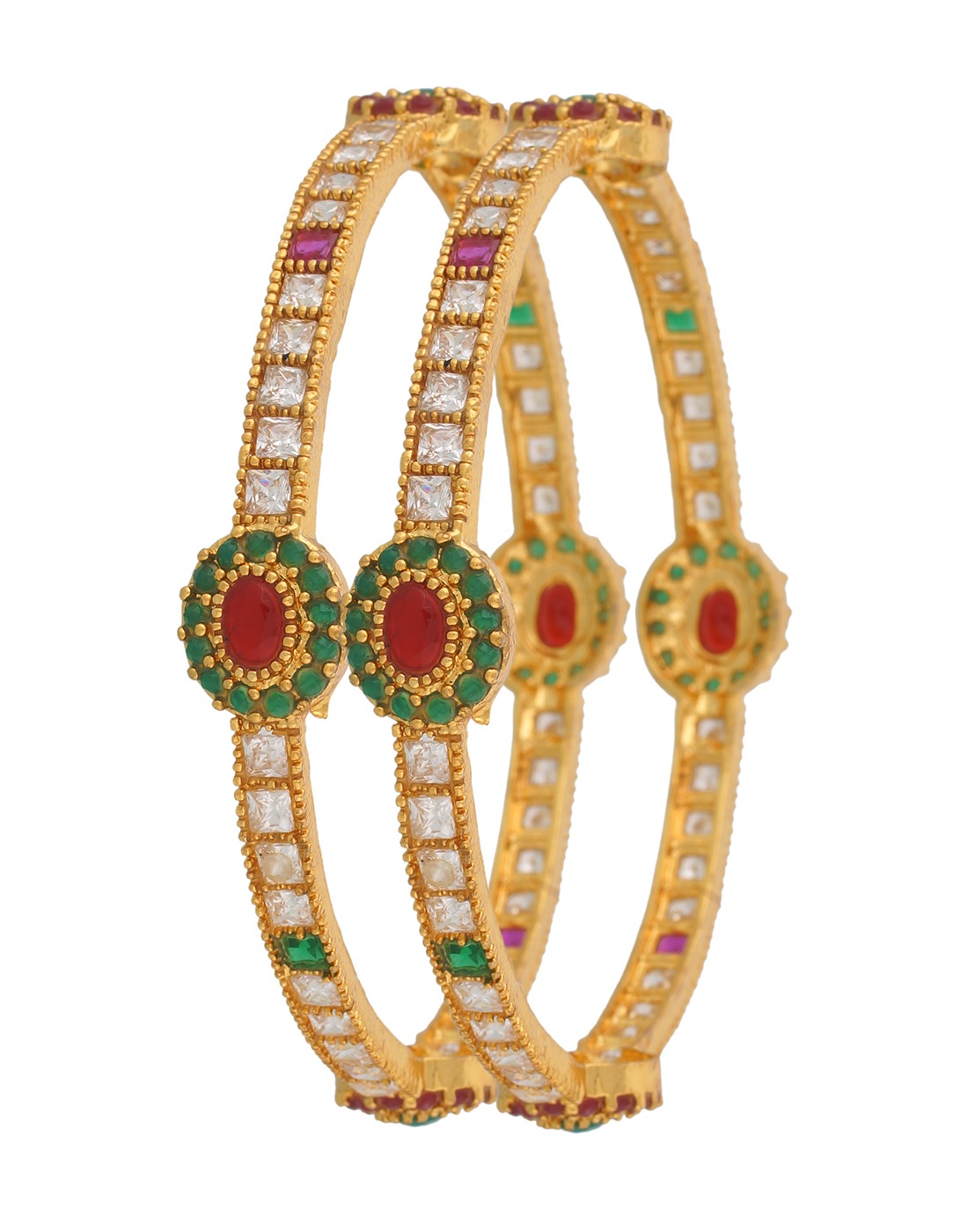 Ruby Emerald AD Stone Gold-Plated Bangles