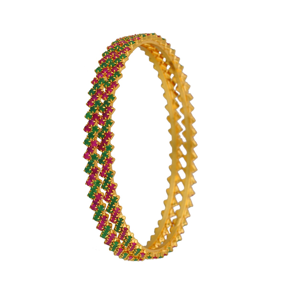 Ruby Green Stone Gold-Plated Bangles