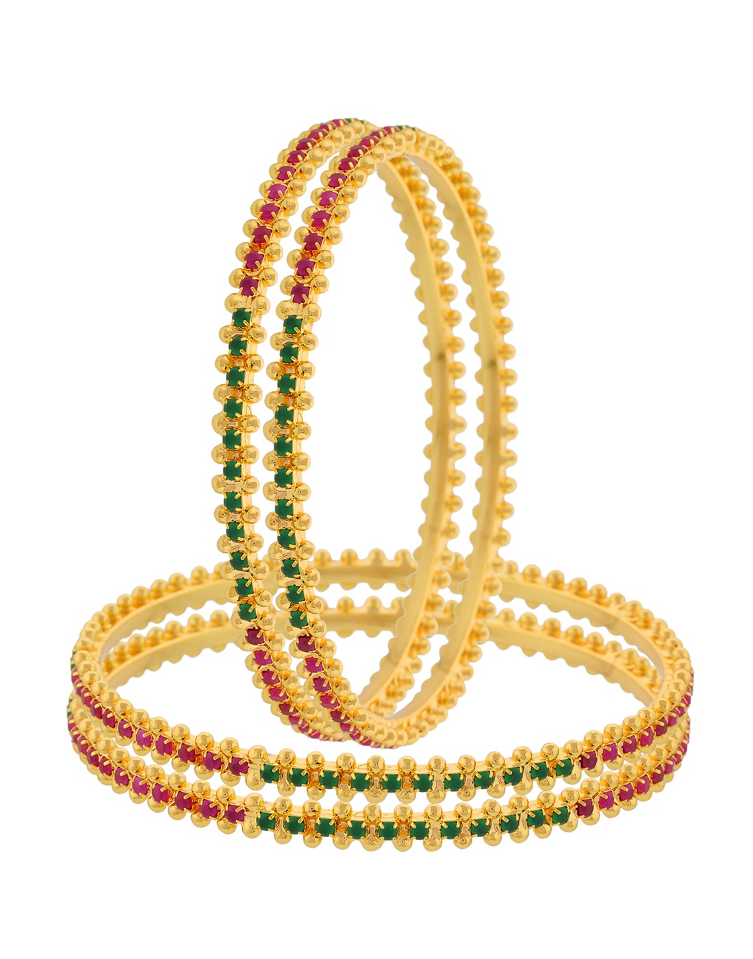 Multicolour Stone Gold-Plated Bangle Set