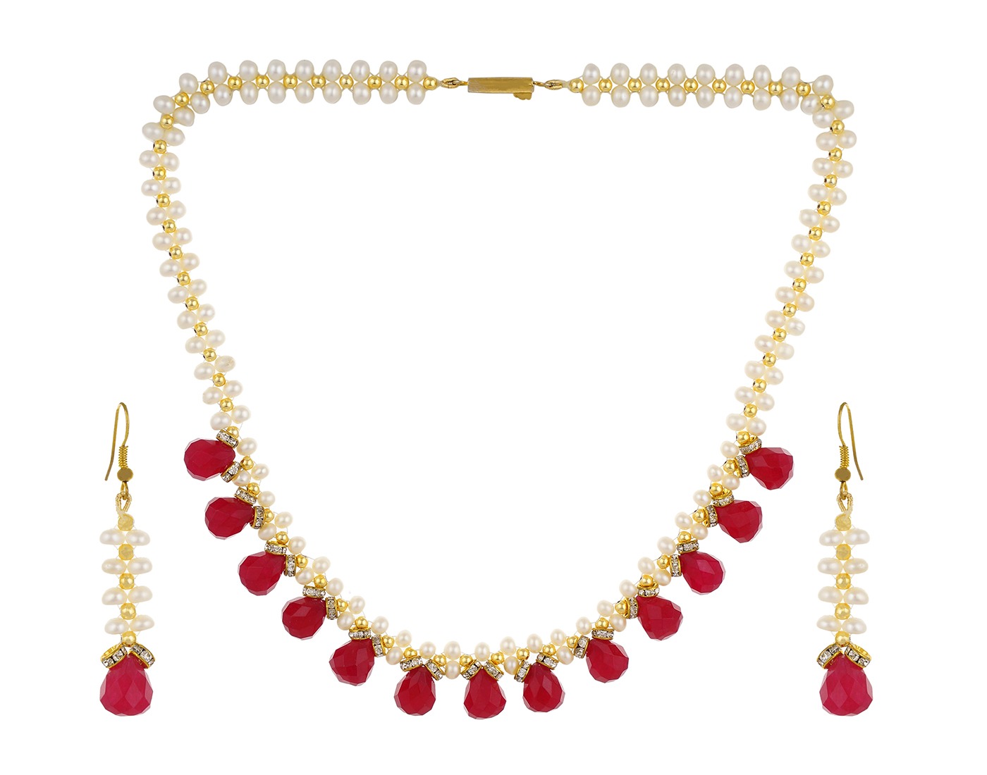 Ruby Drop Pearl Necklace Set