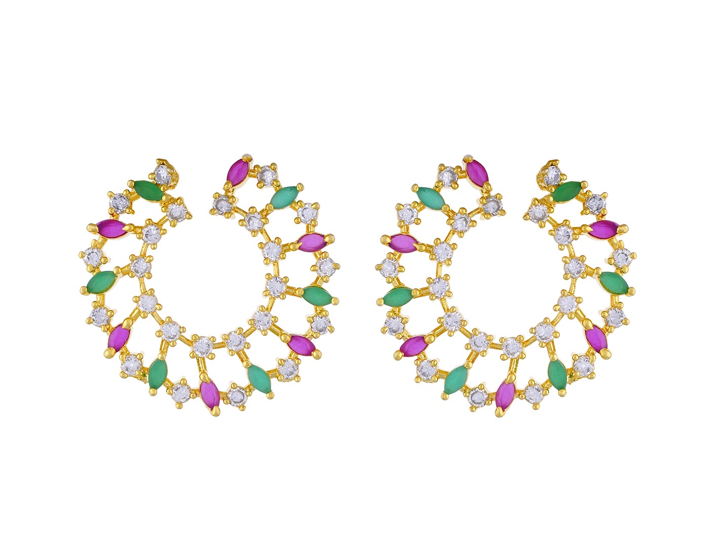 Ruby Emerald Floral AD Hoop Earrings