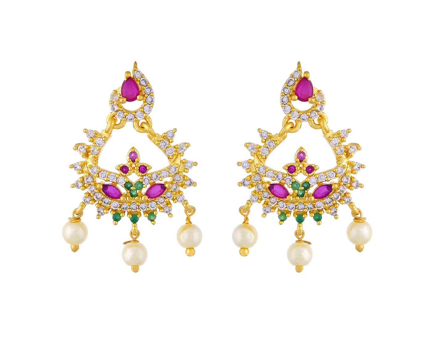 Ruby Emerald Pearl Drop Chandbali Earrings