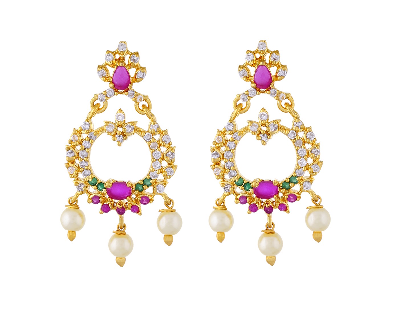 Ruby Emerald Pearl Drop Chandbali Earrings