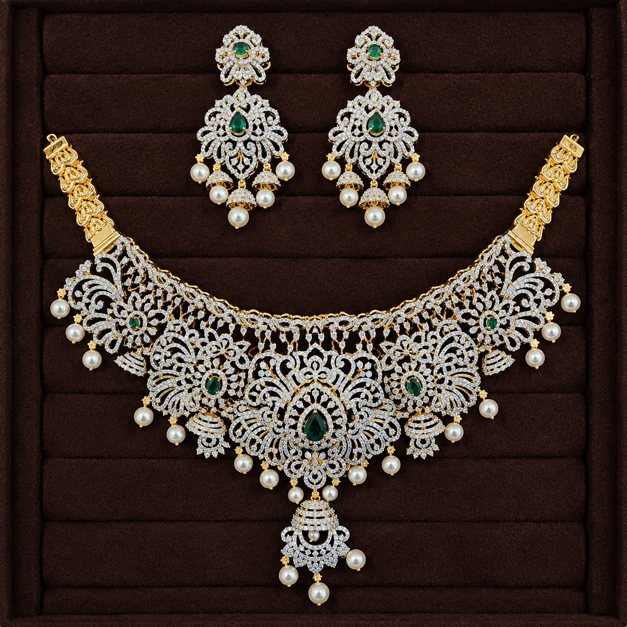Emerald Floral Bridal Choker Necklace Set