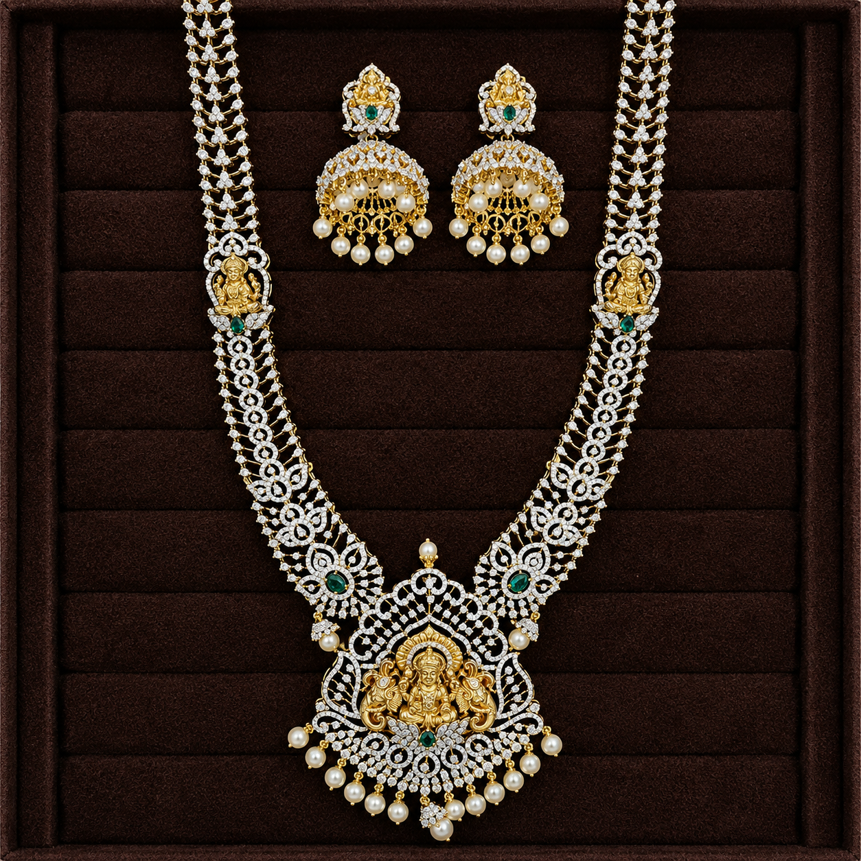 Lakshmi Emerald Pearl Long Haram Set
