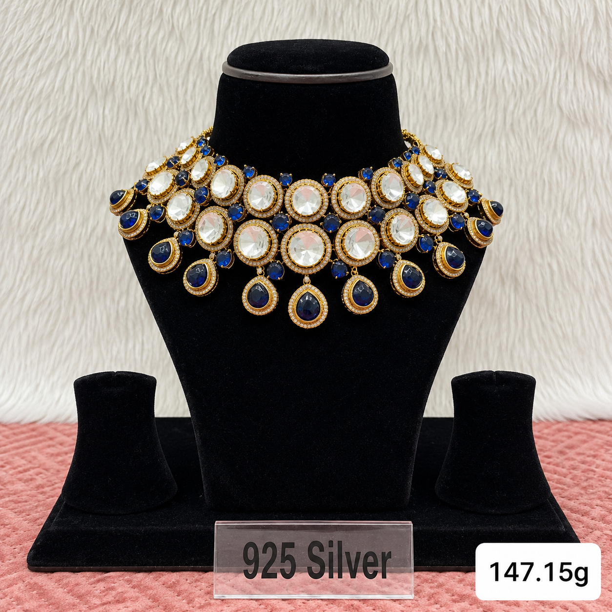 Royal Blue Polki Choker Necklace