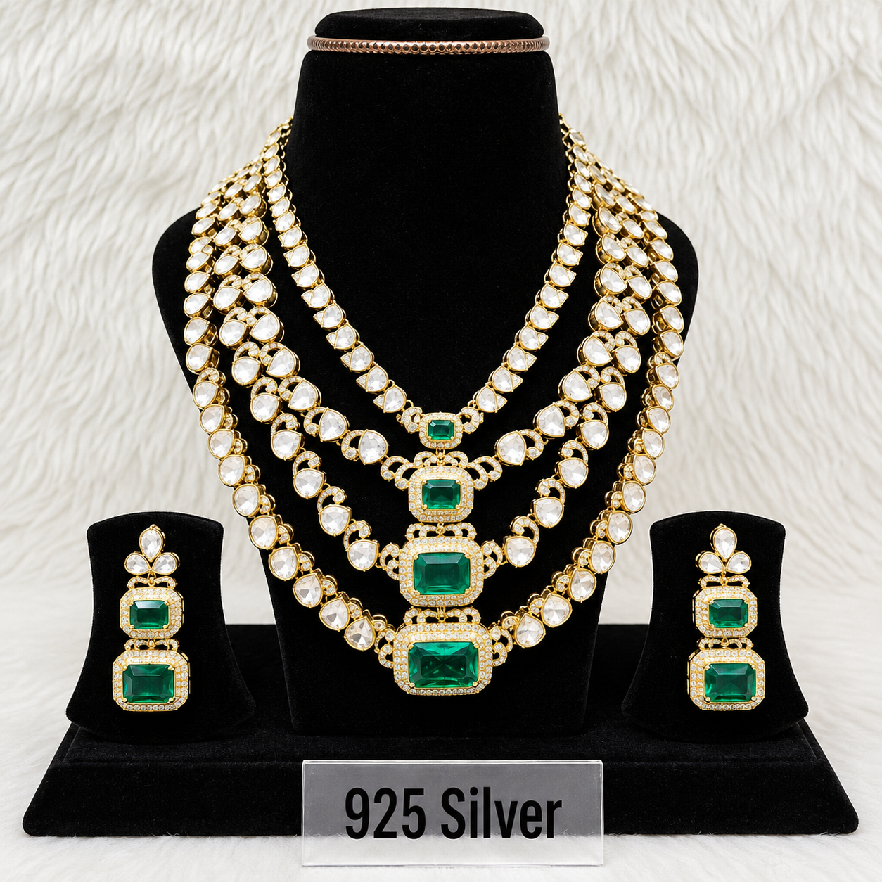 Emerald Layered Polki Necklace Set