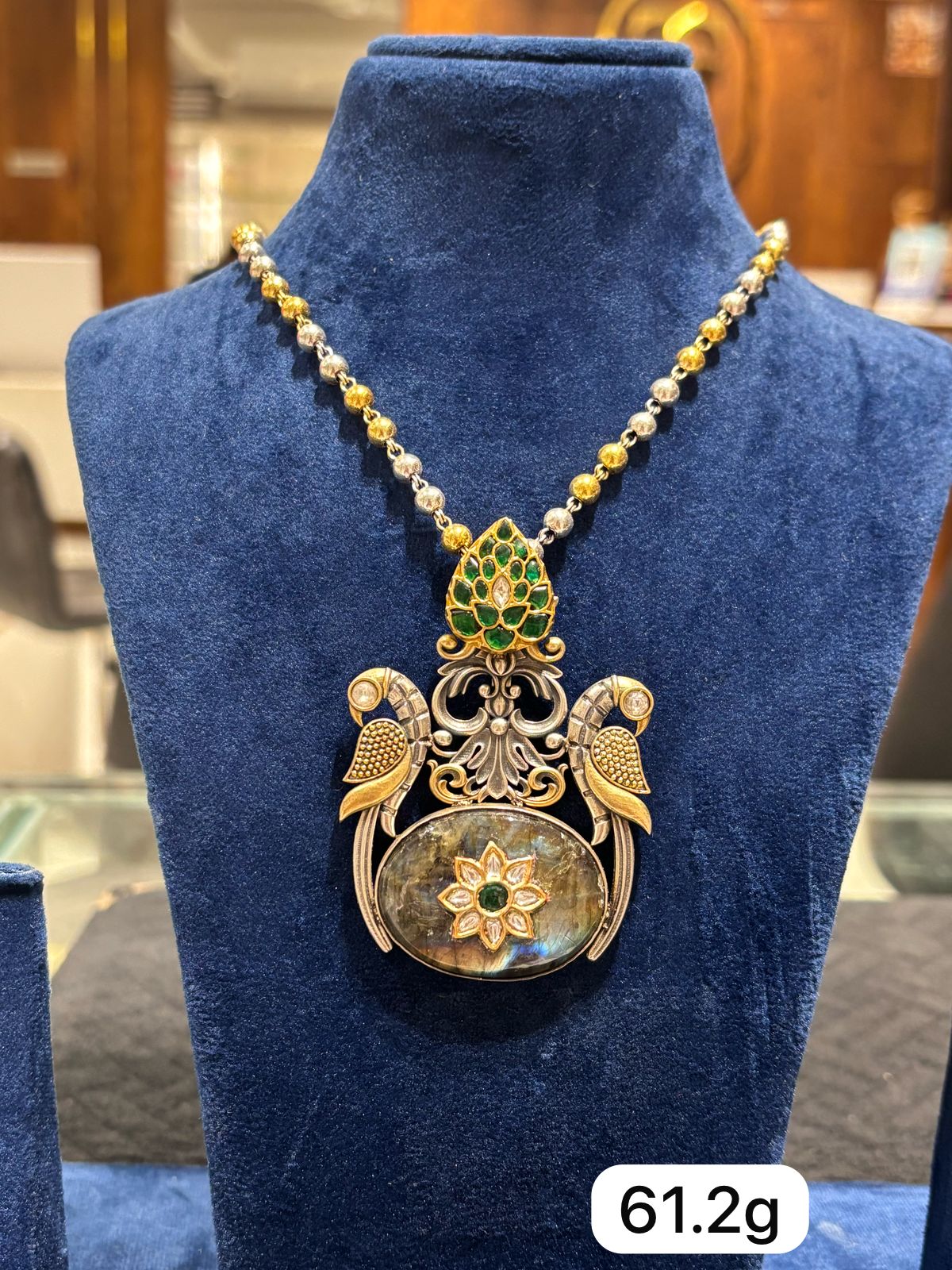 Peacock Emerald Statement Pendant Necklace