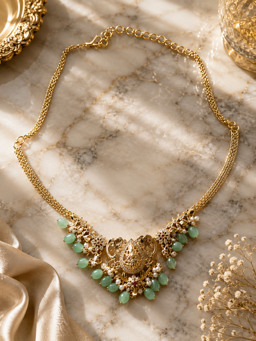 Elegant mint green bead drops with pearl accents
