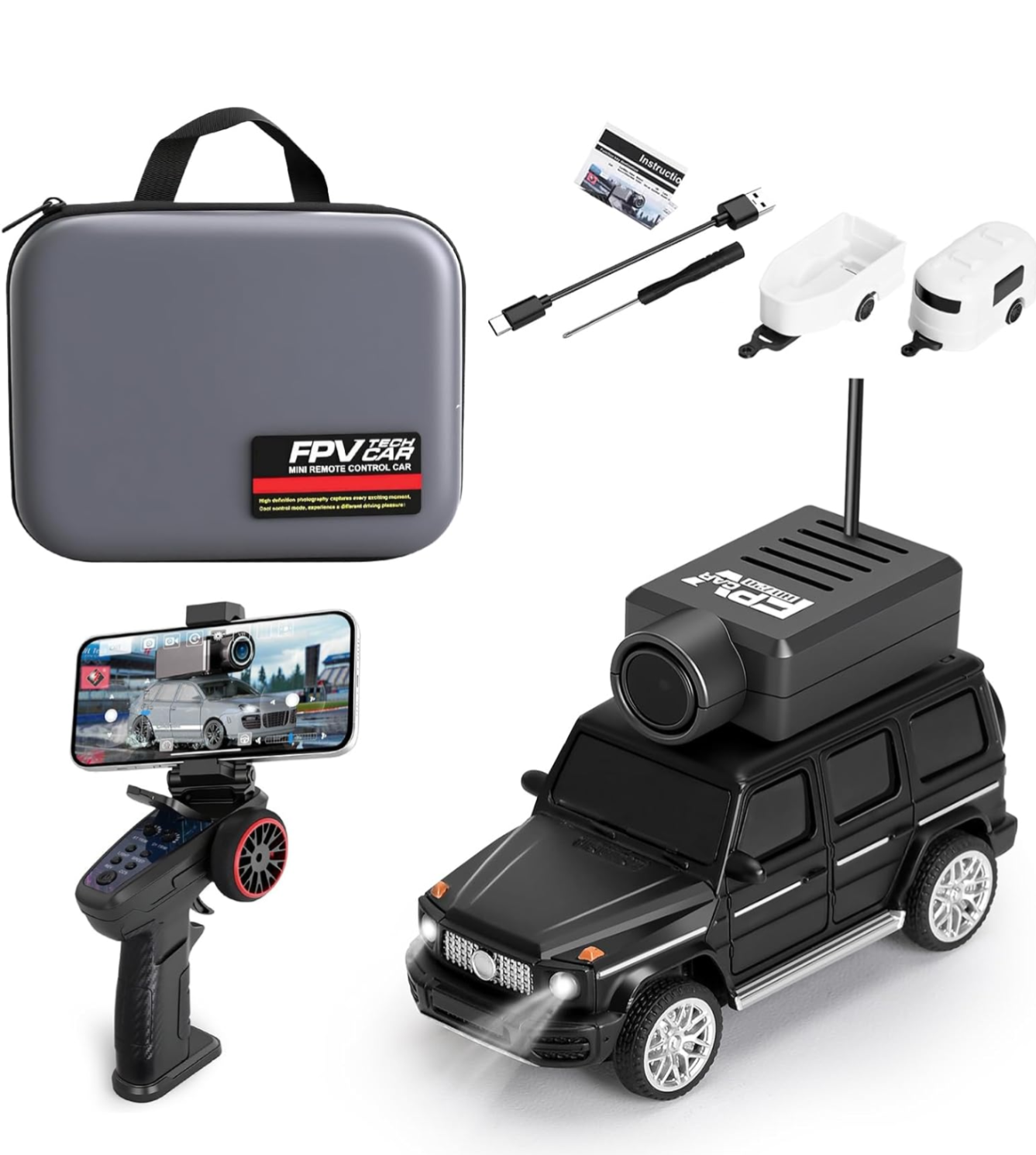 Mini RC Car Camera, 1:64 Scale FPV RC Drift Car