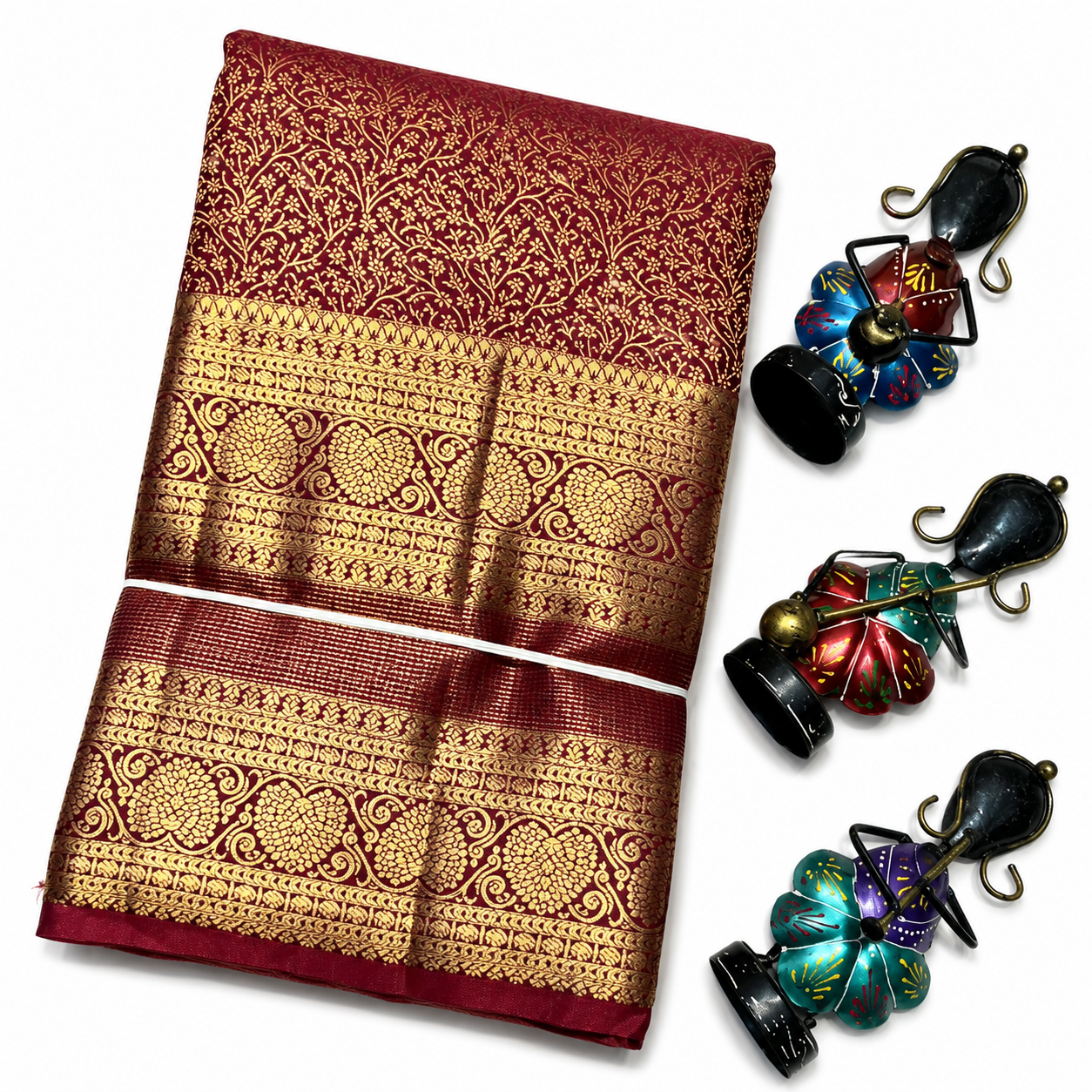 Maroon Kanchivaram Silk Saree with Heavy Gold Zari Border