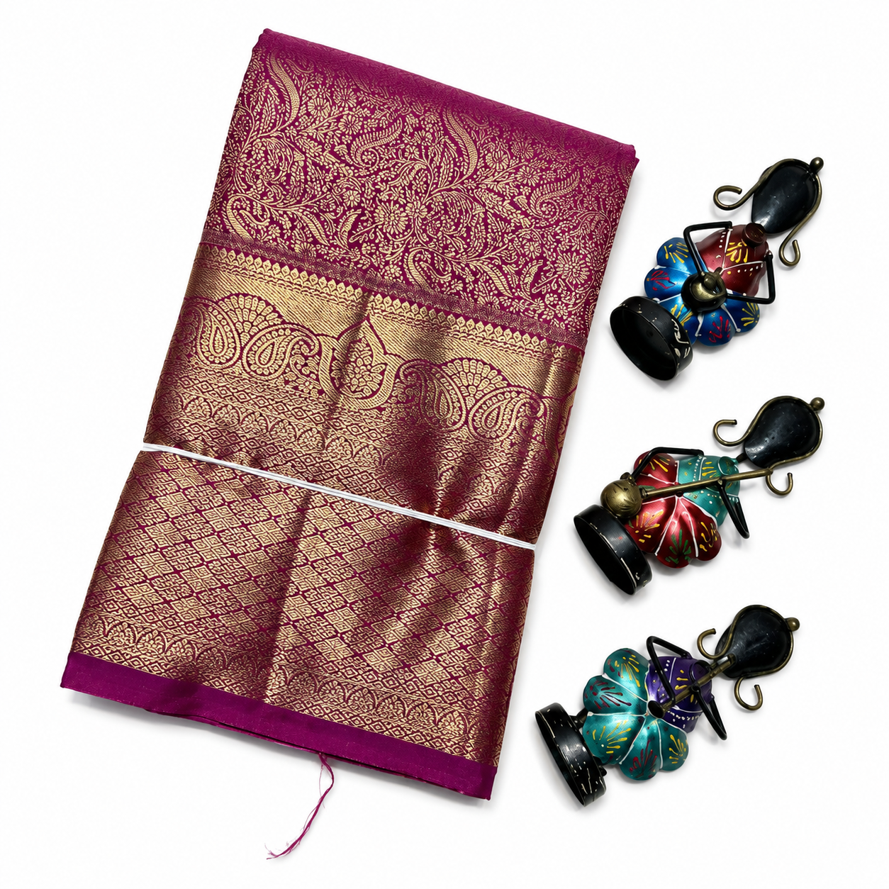 Rani Pink Kanchivaram Silk Saree with Gold Zari Border