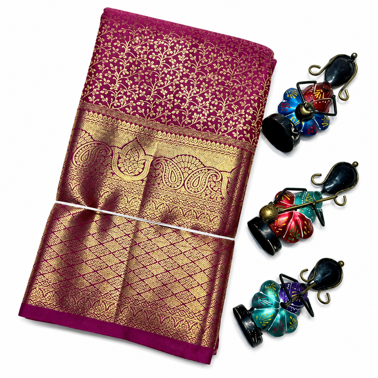 Rani Pink Kanchivaram Silk Saree with Heavy Gold Zari Pallu