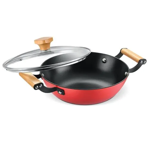 Prestige Castlite Enamel Coated Cast Iron Kadai 20cm/ 1.4L | Lightweight, High Heat Retention | Gas & Induction Compatible | Low-Oil Cooking | Stay-Cool Wooden Handles | Easy Clean