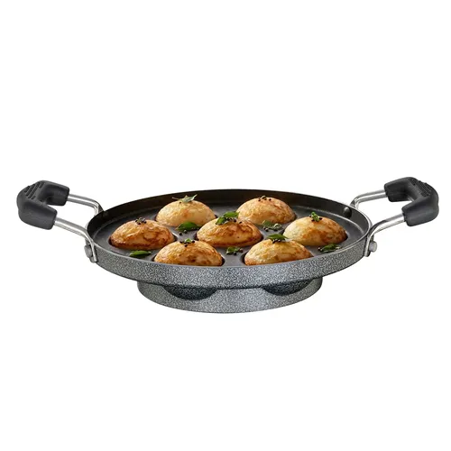 Prestige Omega Select Plus Teflon Coating Residue-free Cooking Round Base 7 Pits Paniyarakkal 20 cm (Black)