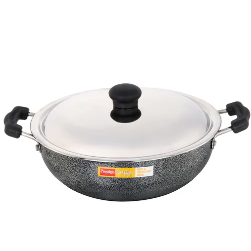 Prestige Omega Select Plus Superior Non-stick Coating Round Base Kadai with Lid, 25cm (Black)