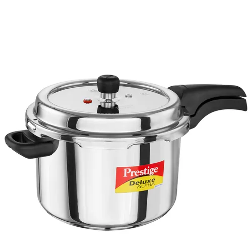 Prestige 6.5 Litre Stainless Steel Deluxe Alpha Svachh Outer Lid Pressure Cooker 20252 | 10Y Warranty | Deep Lid for Spillage Control | TRIPLY Base | Gasket Release System | Gas & Induction Compatible | ISI