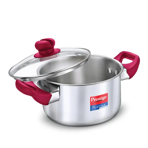 Prestige Platina Popular Stainless Steel Unique Impact Forged Bottom Casserole with Glass Lid 36594, (7.25 L)
