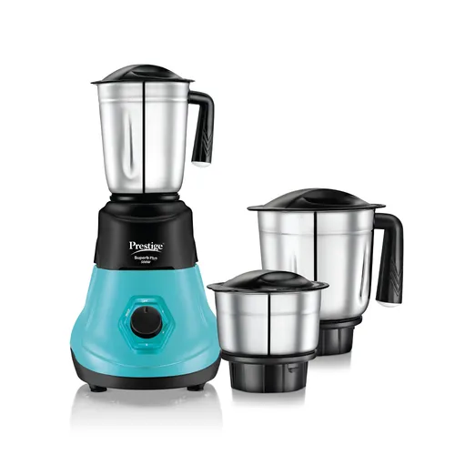 Prestige 500 Watts Superb Plus Mixer Grinder with 3 Stainless Steel Jars 42573 |Sturdy Handles| Flow Breaker| Blue and Black