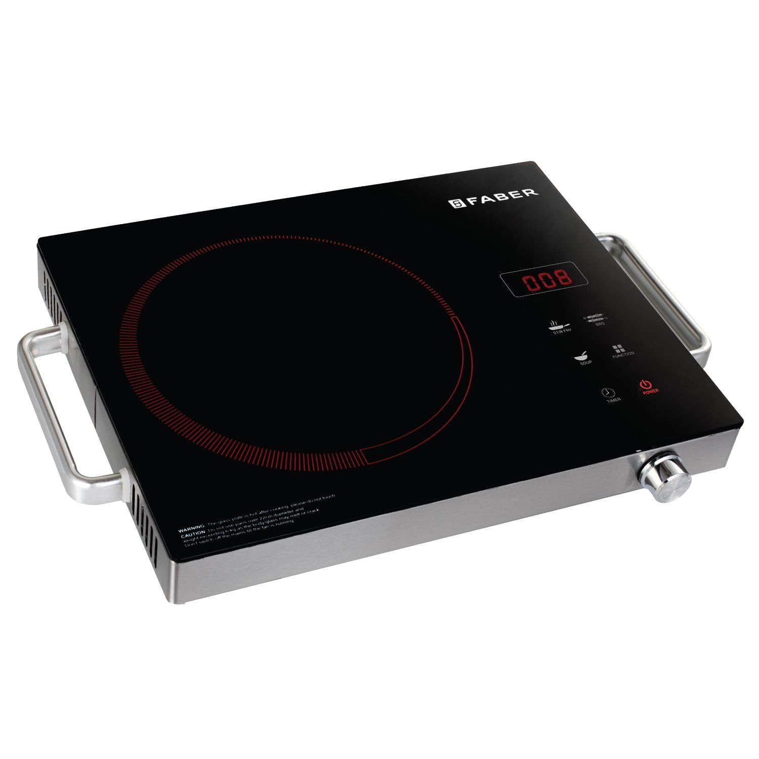 Faber 2200W Infrared Cooktop Stove with Grill Rack for Barbecue| Crystal Glass Plate| Digital Display| 3 Preset Cooking Modes|Touch Control