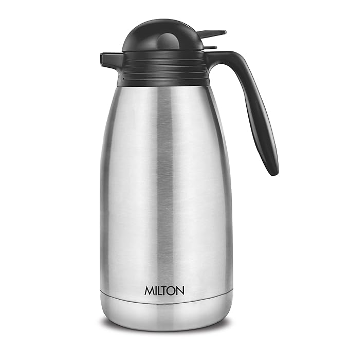 Milton Carafe 2000 Stainless Steel Double Walled Vacuum Insulated Flask with Lid and Handle, 1880 ml, Silver, Coffee/Tea Carafe Heat &amp;amp;amp;amp; Cold Retention, Leak Proof, Rust Free, Easy to Carry