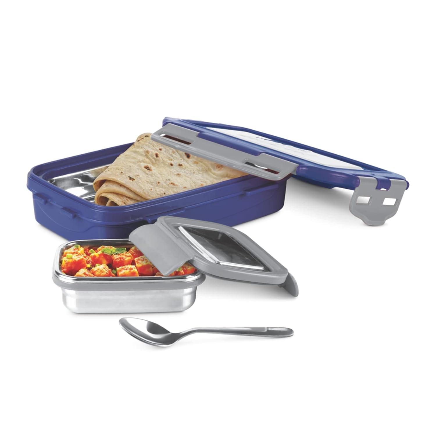 MILTON Steely Super Deluxe Big Kids Lunch Box, Inner Stainless Steel Insulated Containers with Clip Lock Lid, 500 ml &amp;amp;amp; 175 ml, Airtight Leakproof Kids Lunch Box, for School &amp;amp;amp; Picnic