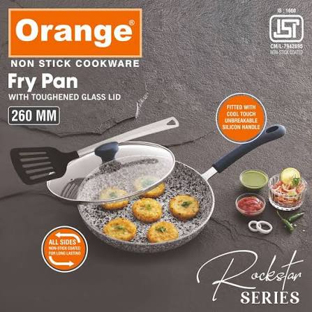 Orange Rockstar 260mm Fry Pan With Glass Lid