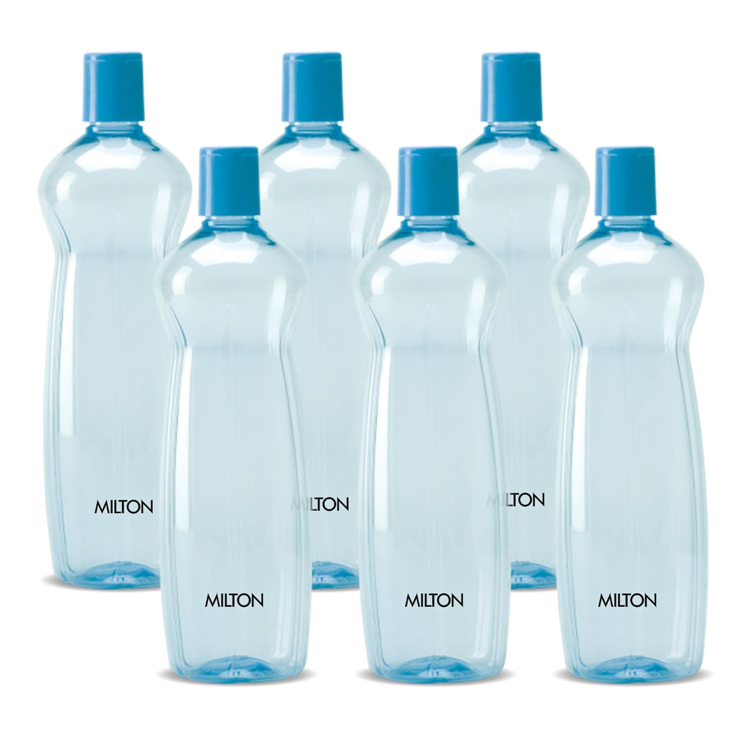 MILTON Pacific Pack of 6 Water Bottles, 1 Litre Each, Reusable Plastic Fridge Bottle Set, BPA Free and Leak Proof Bottles for Travel, Work,
