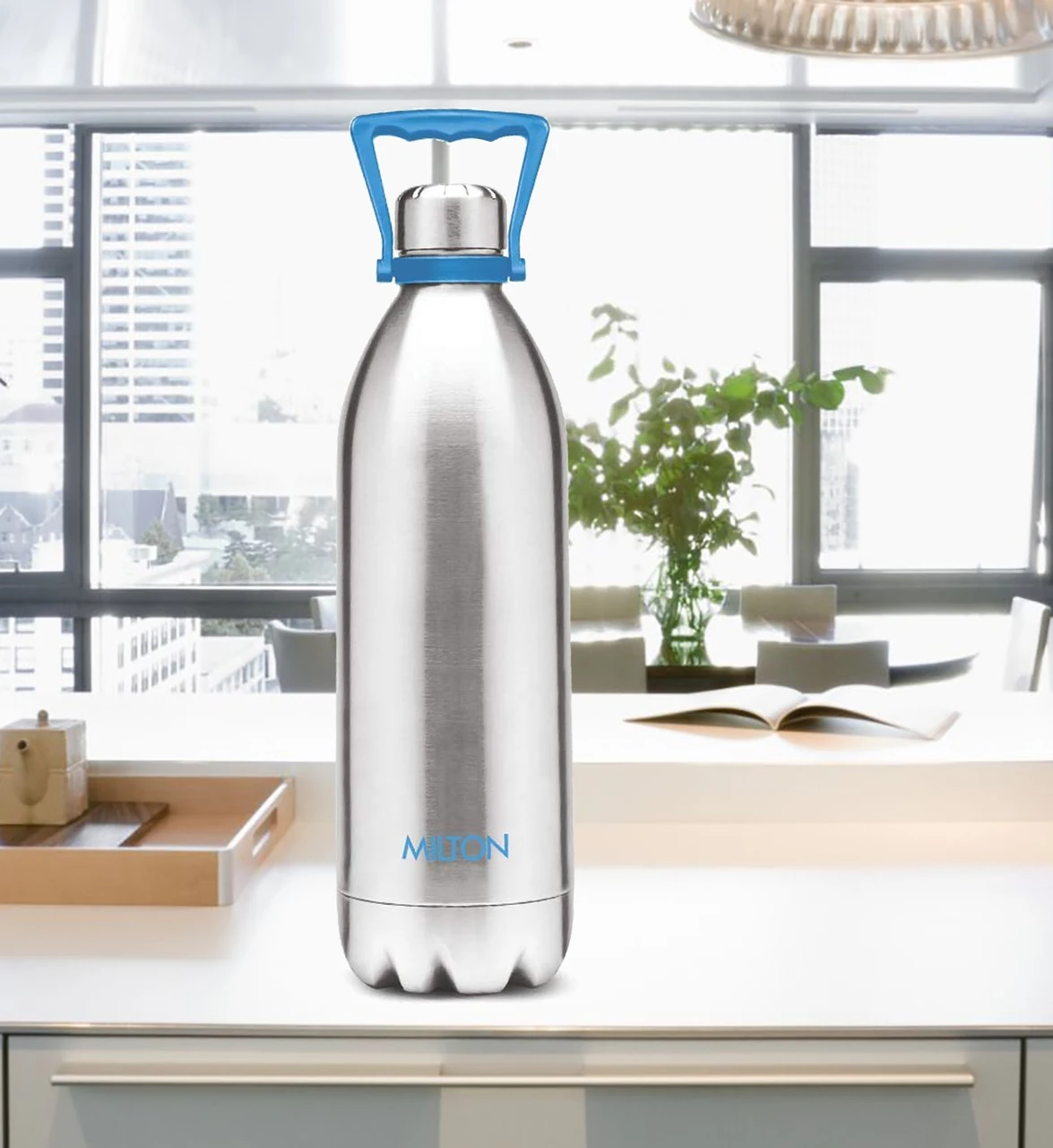 MILTON Duo With Handle 2000 1860 ml Steel Bottle (Pack of 1, Silver)