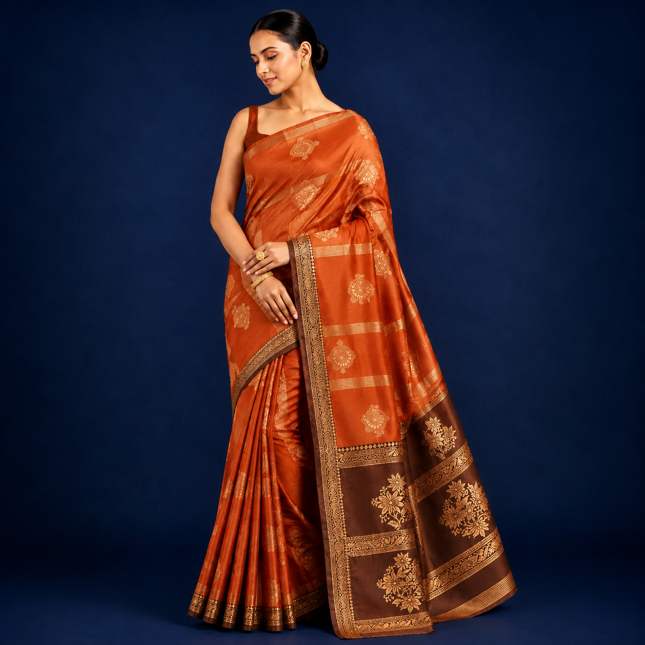 Mysore Silk Sarees I Rust Orange Soft Silk Saree