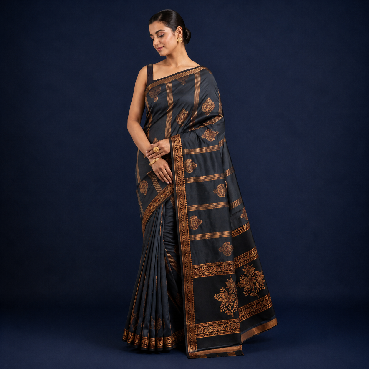 Mysore Silk Sarees I Navy Blue Soft Silk Saree