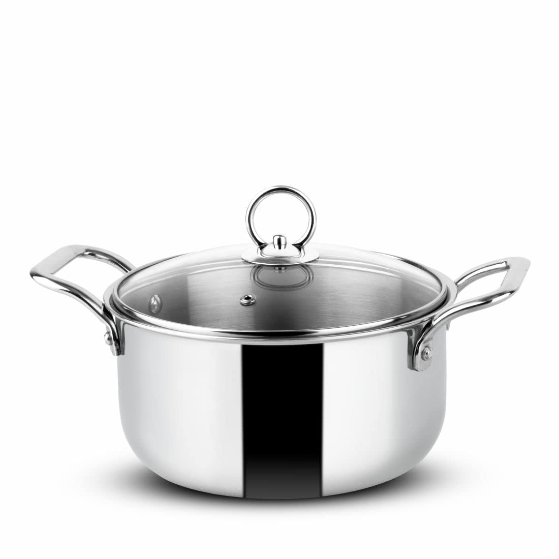 Orange Stainless Steel Triply Cook &amp;amp;amp; Serve Casserole/Biryani Pot/Handi/Stock Pot 5.5 litres with Glass lid and Handles| Heavy 2.5mm Thickness, 24 cm Diameter | Induction cooktop Friendly |