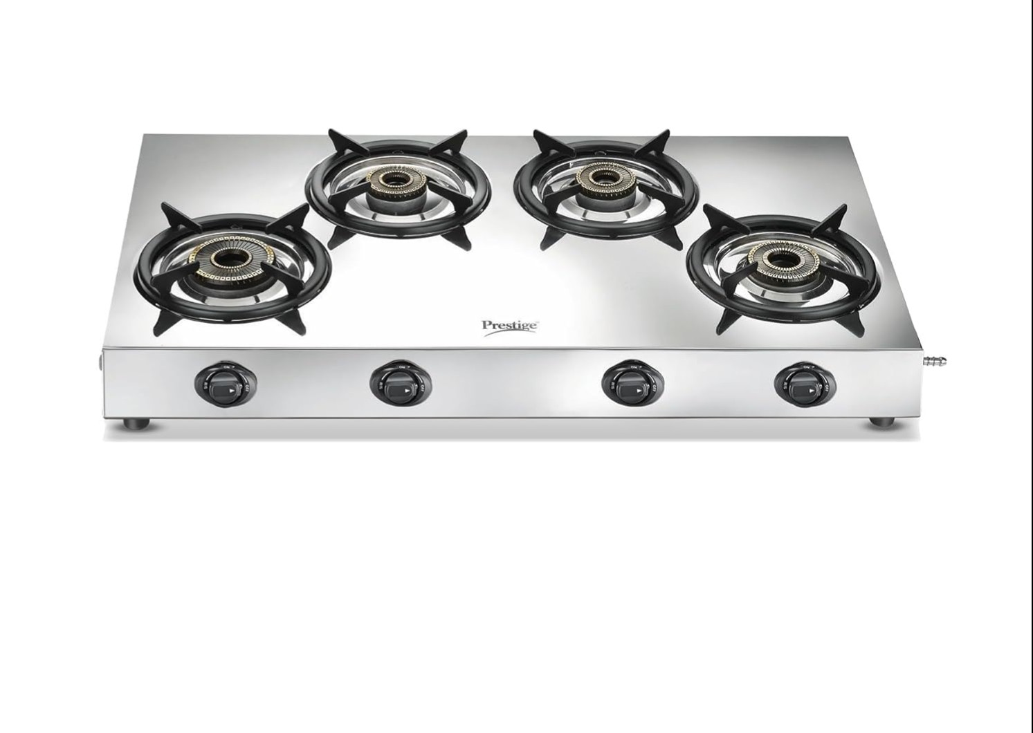 Prestige Perfect Plus - 40294 - 4B 1mm Stainless Steel Body L.P. Gas Stove 4 Brass Burners Silver|Designer Forged Brass Burners|Removable Spill Tray