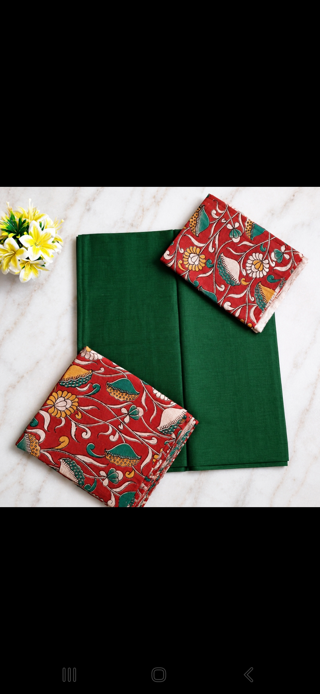 Kalamkari Pure Cotton Handloom Dress Material – Bottle Green & Maroon Floral Print