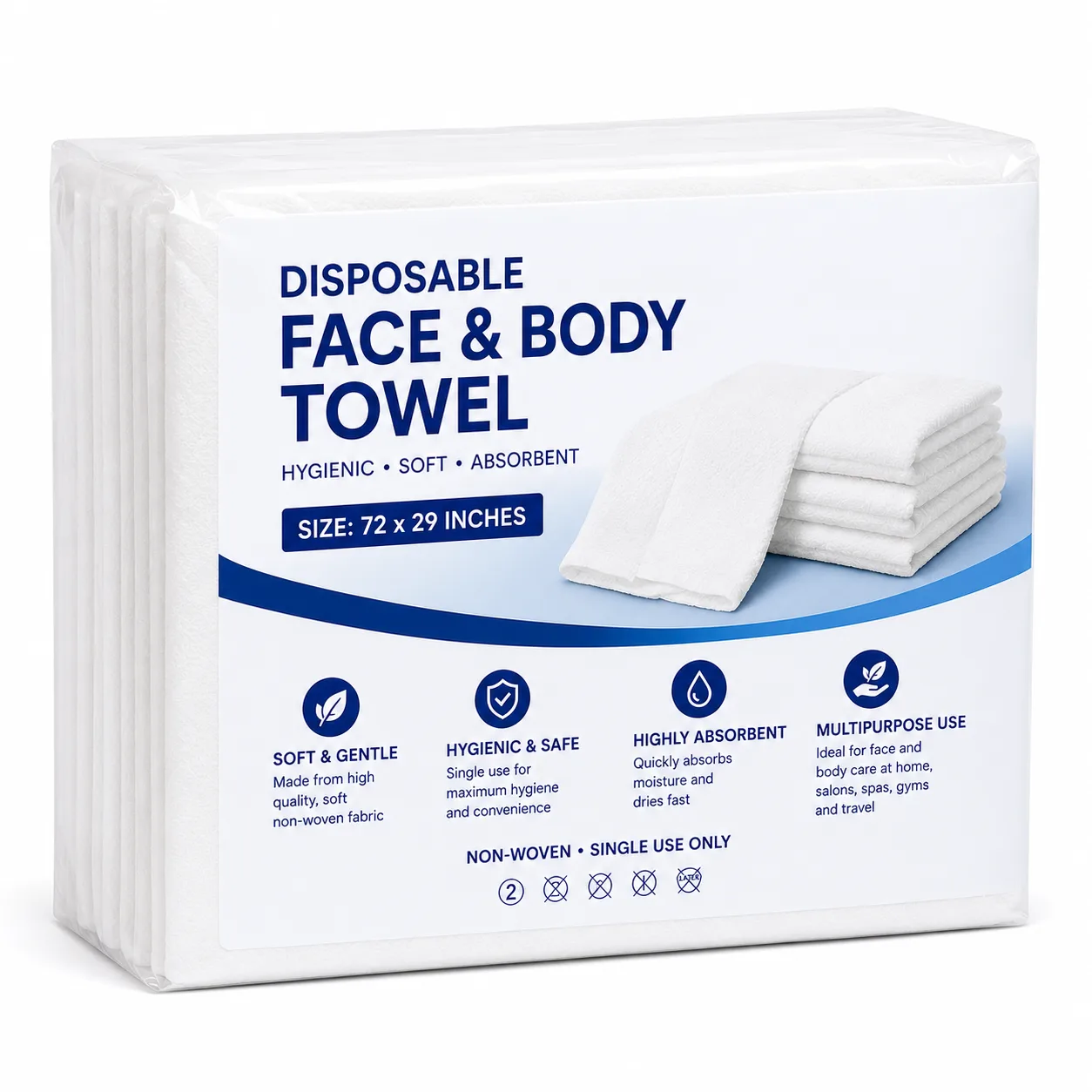 RXSHOPY White Disposable Non-Woven Face and Body Towels, 72 x 29 inches