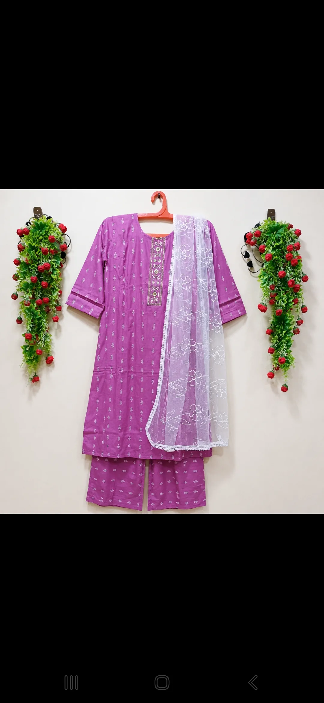 Lavender Bloom Kurti Set with Embroidered Organza Dupatta
