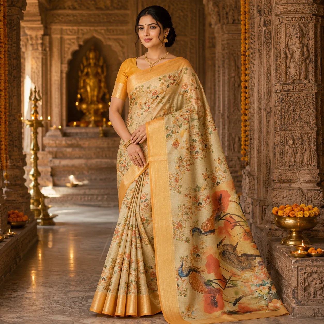 Dola Check Designer Saree I Digital Bird Print Product