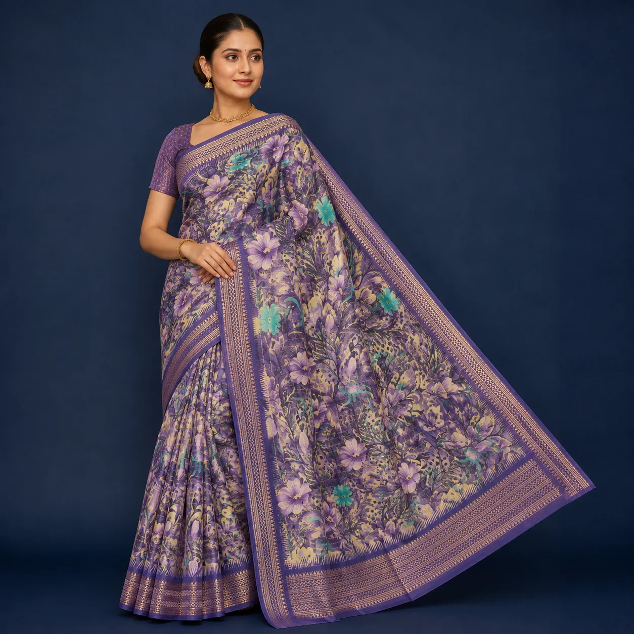 Lilly Crush  – Lavender Purple Floral Printed Saree with Elegant Zari Border