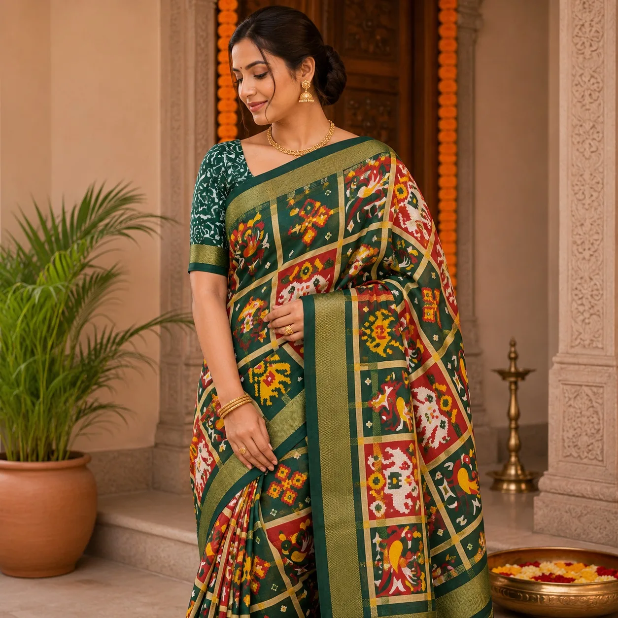Emerald Elegance Cotton Saree