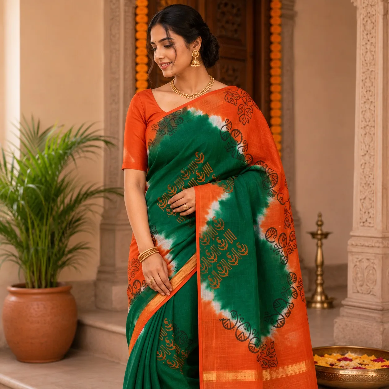 Emerald Sunset Cotton Saree