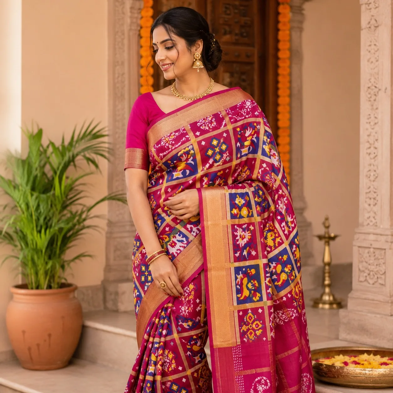 Royal Magenta Patola Cotton Saree