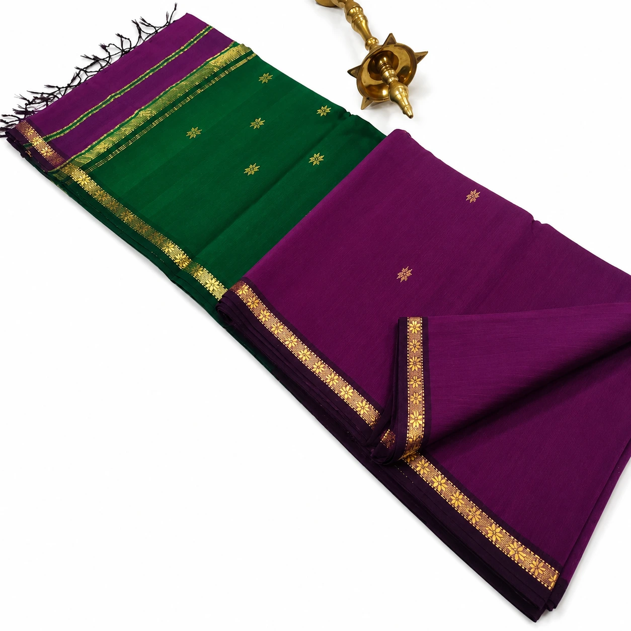 Wine Purple Chanderi Pattu Saree with Emerald Green Pallu