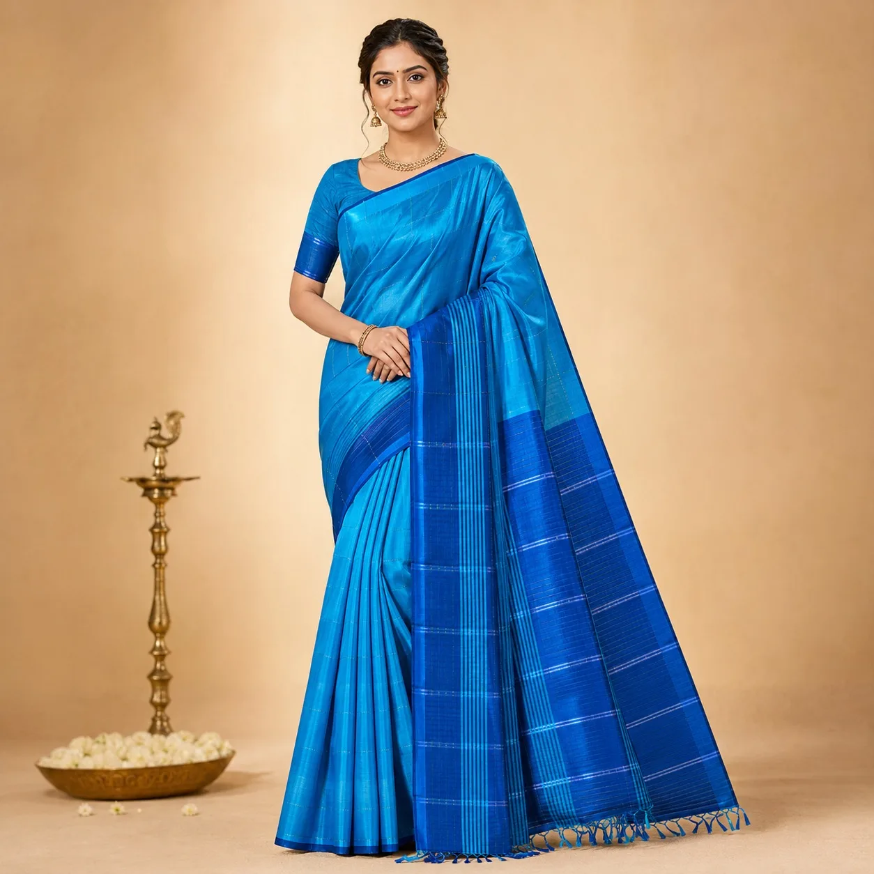 Sky Blue Elegance Mangalagiri Pattu Saree