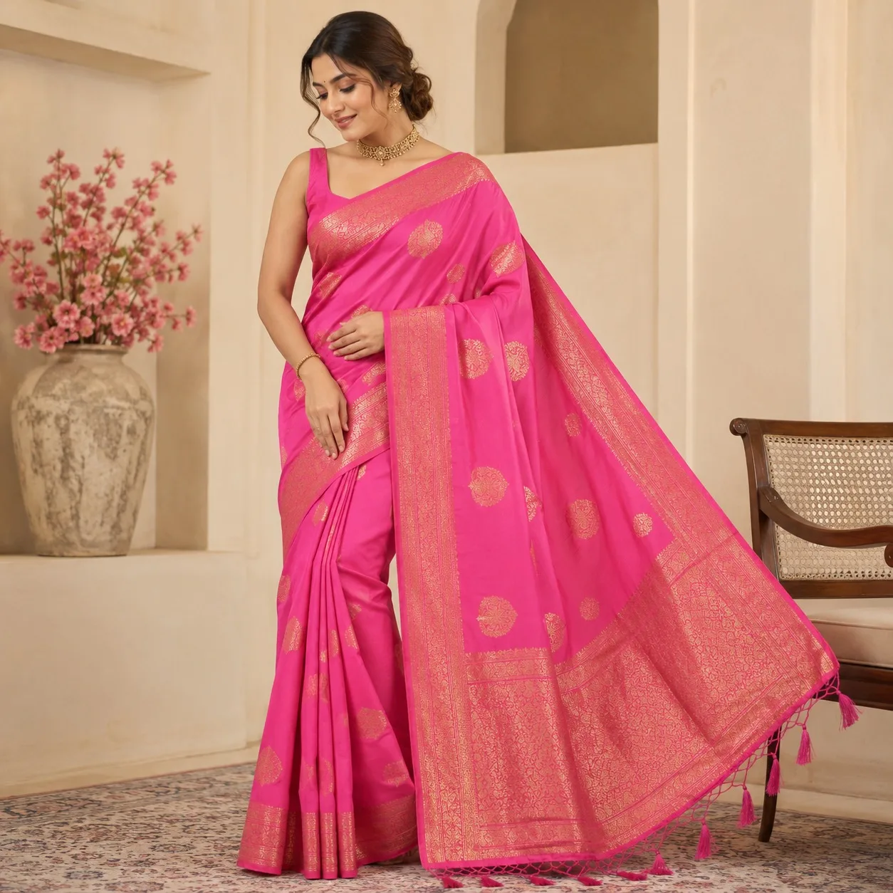 Blush Pink Mysore Sandal Silk Saree